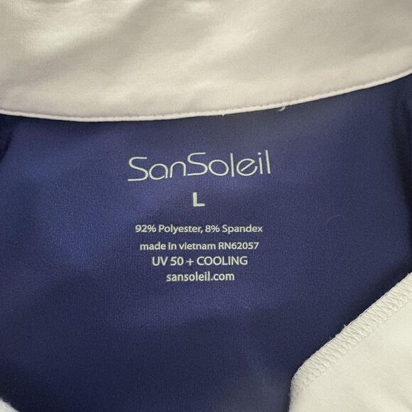 SanSoleil 1/4 Zip Pullover Womens Large Blue White Print UV 50 Golf Pickleball - Picture 8 of 16
